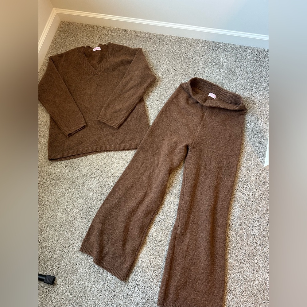 Pink Lily Warm Brown Knit Sweater + Pant set